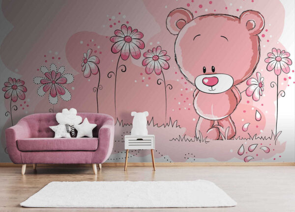 Pink teddy bear with flowers Pink teddy bear with flowers