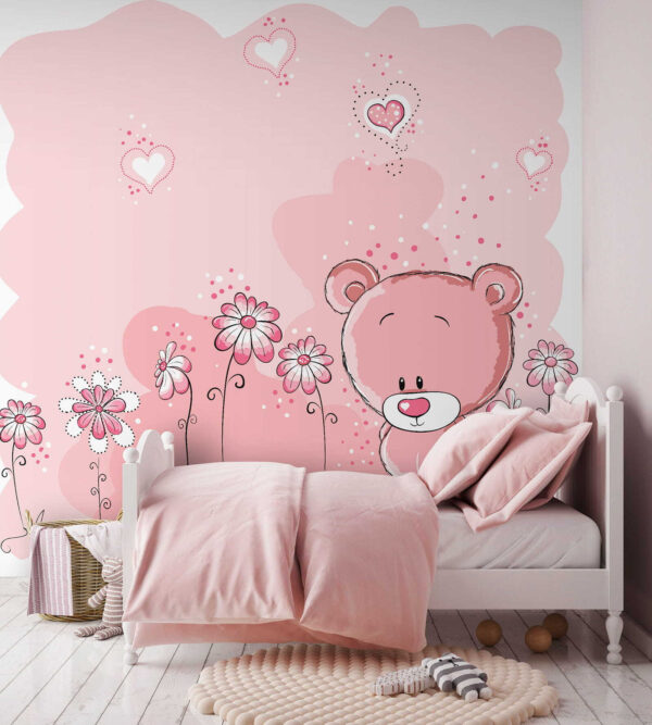 Pink teddy bear with flowers Pink teddy bear with flowers