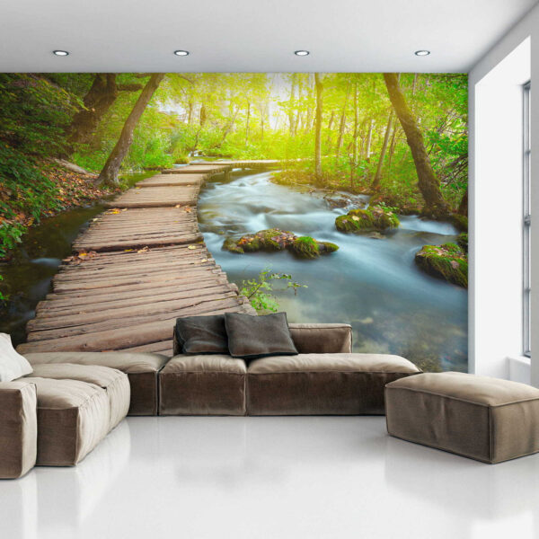 Wooden bridge over a river Wooden bridge over a river