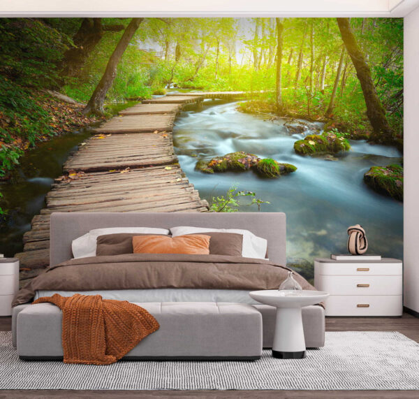 Wooden bridge over a river Wooden bridge over a river