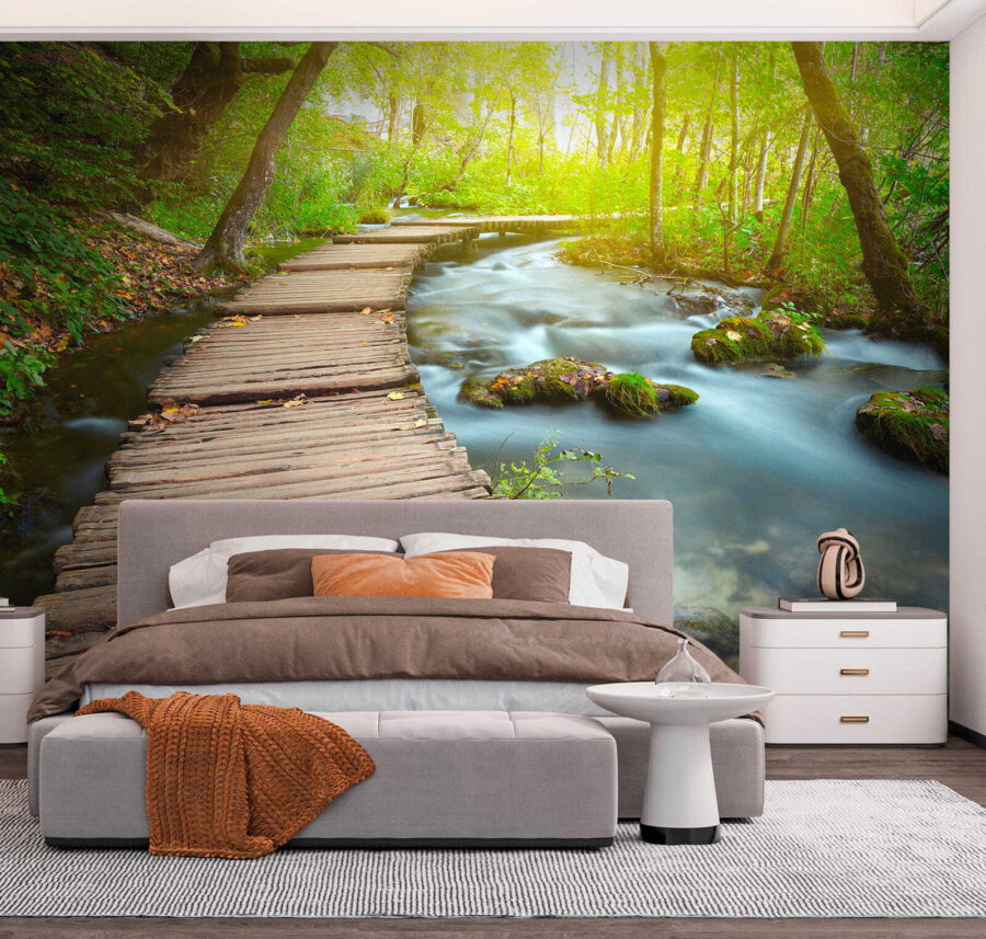 Wooden bridge over a river