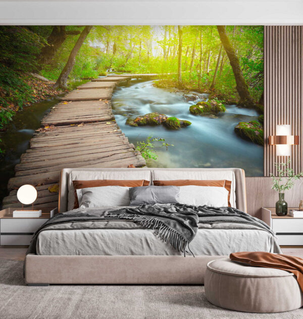 Wooden bridge over a river Wooden bridge over a river