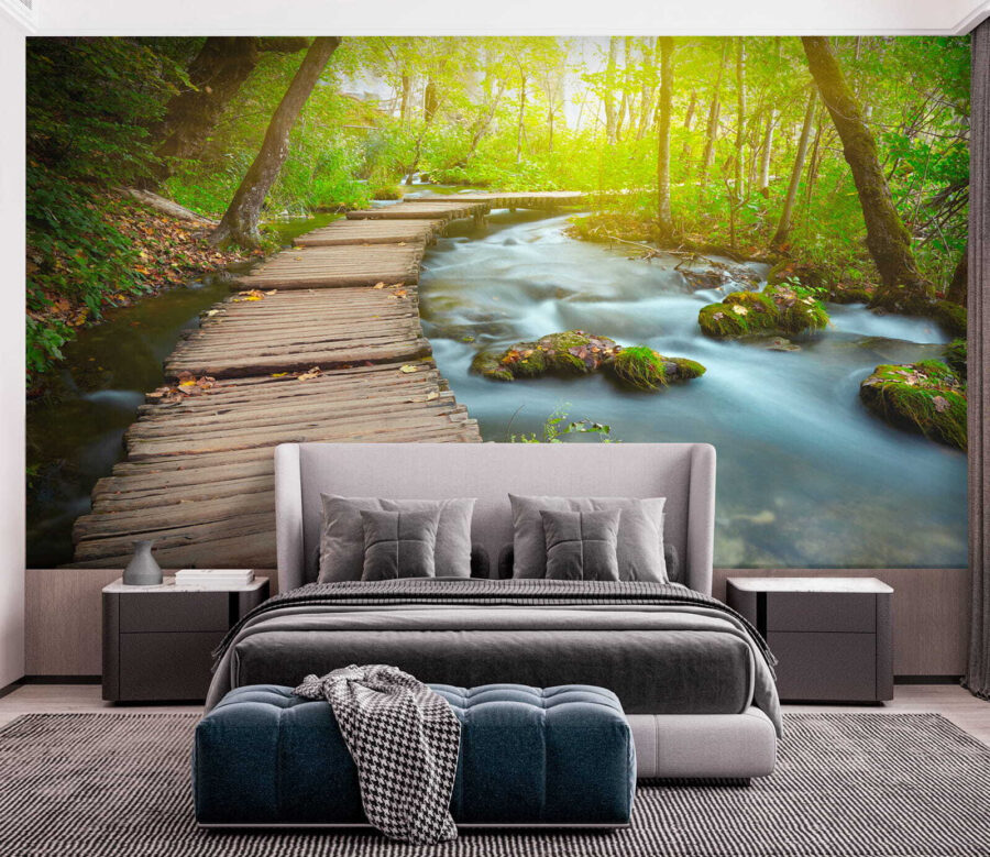 Wooden bridge over a river