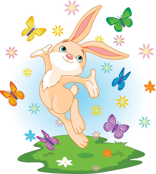 Cartoon of a rabbit jumping in the air with butterflies u54469p 600x669 - Cartoon of a rabbit jumping in the air with butterflies - tegory