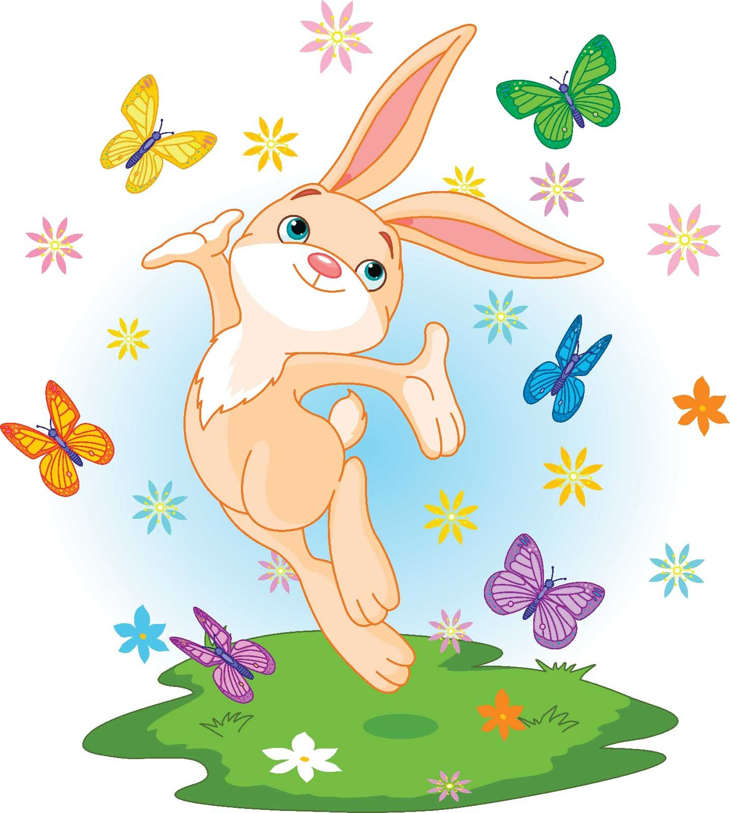 Cartoon of a rabbit jumping in the air with butterflies u54469p - Cartoon of a rabbit jumping in the air with butterflies - tegory