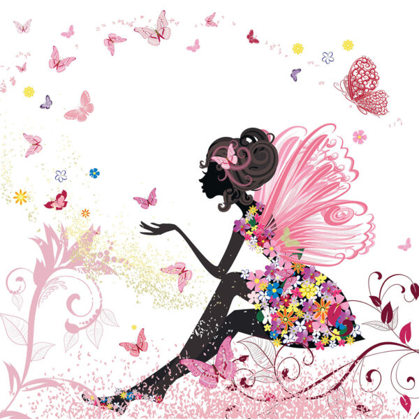 Woman sitting on a flowery dress Woman sitting on a flowery dress