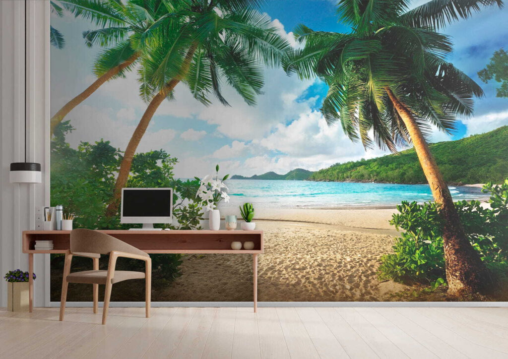 Beach with palm trees and blue water