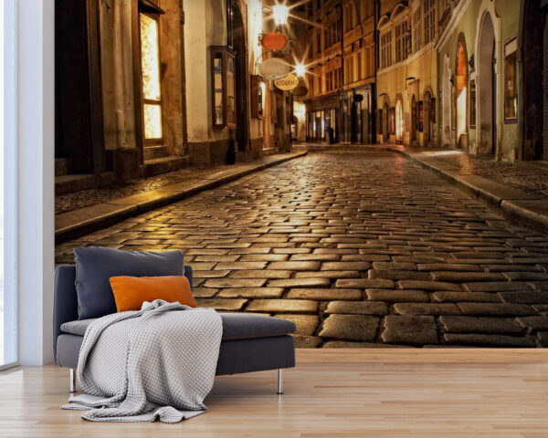 Stone street with buildings and street lights u53474pig25 600x480 - Stone street with buildings and street lights - tegory