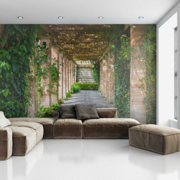 Walkway with stone pillars and vines Walkway with stone pillars and vines