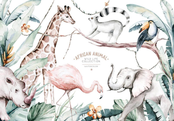 Watercolor illustration of animals and plants Watercolor illustration of animals and plants