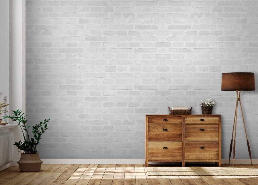 White brick wall with many rectangular bricks