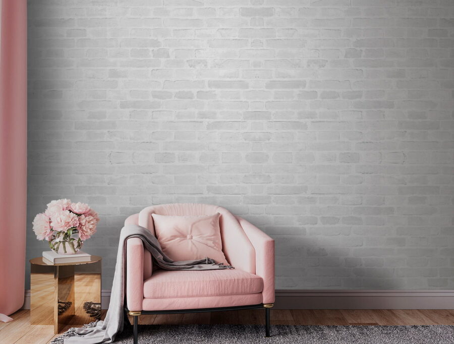 White brick wall with many rectangular bricks