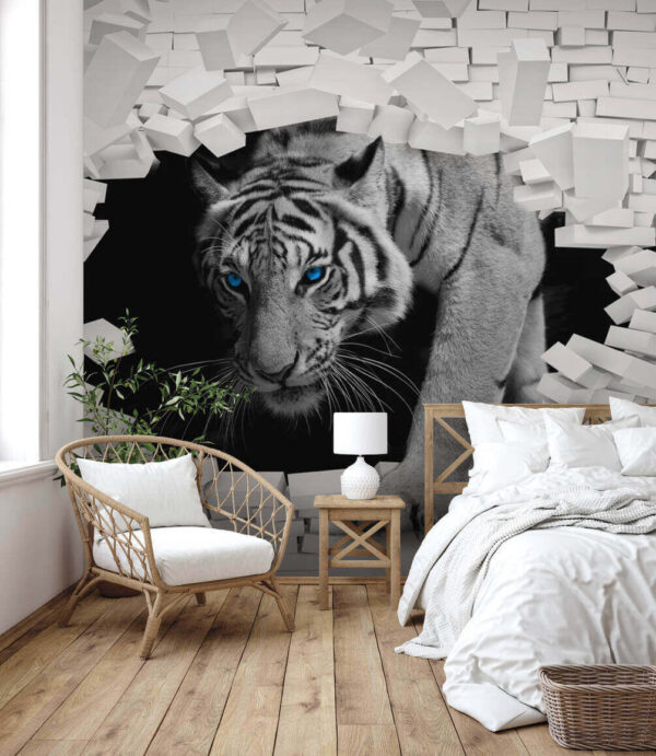 Tiger coming through a hole in a wall Tiger coming through a hole in a wall