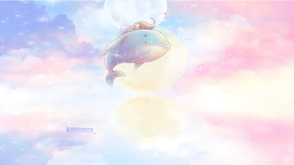 Cartoon of a girl riding a whale Cartoon of a girl riding a whale
