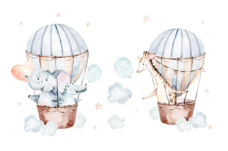 Couple of animals in a hot air balloon