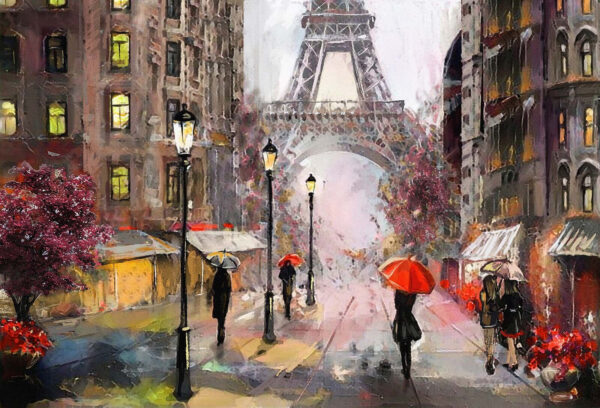 Painting of people walking in the rain with umbrellas u51079p 600x408 - Painting of people walking in the rain with umbrellas - tegory