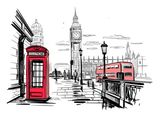 Red telephone booth and a red bus on a street Red telephone booth and a red bus on a street
