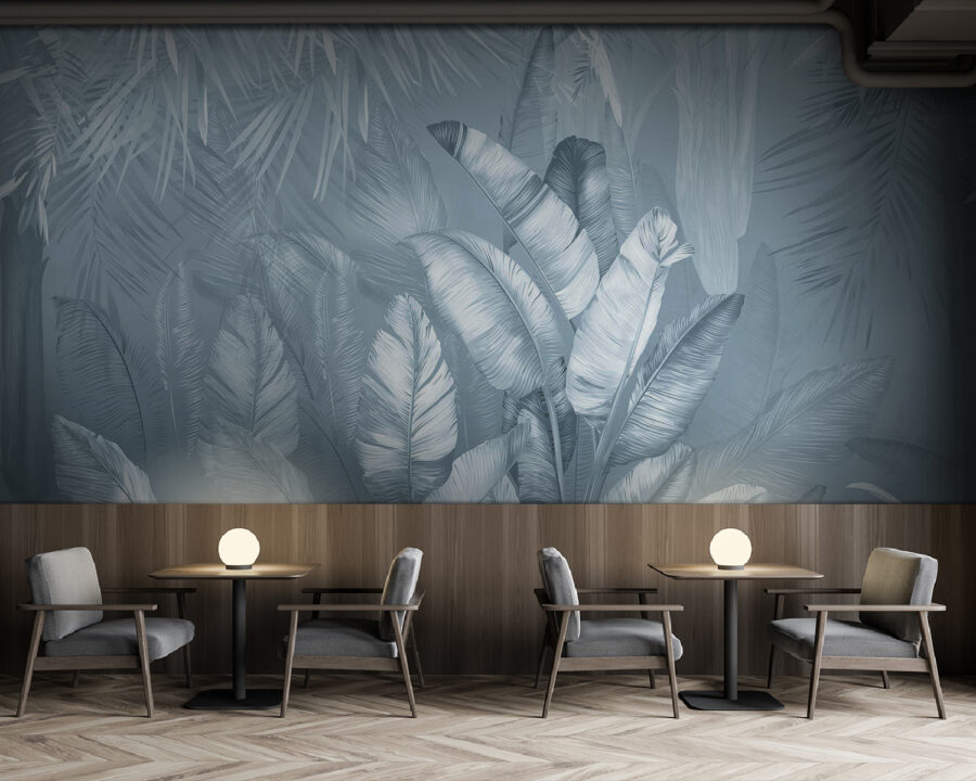 Serene jungle foliage in soft hues.