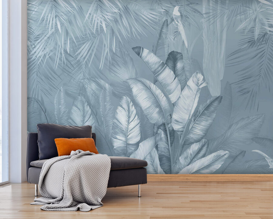 Serene jungle foliage in soft hues.