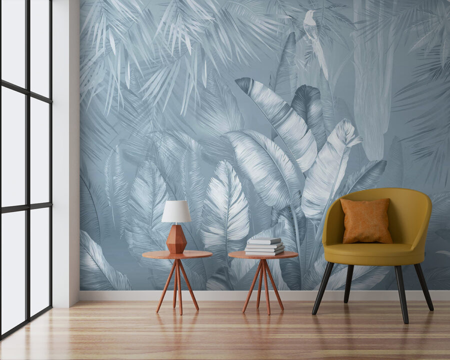 Serene jungle foliage in soft hues.