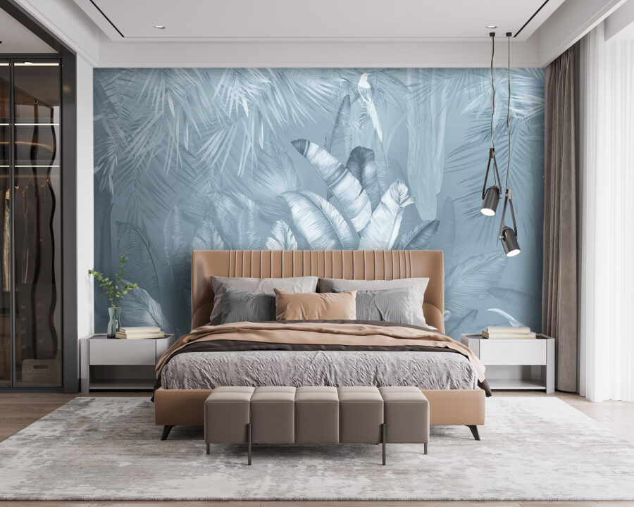 Serene jungle foliage in soft hues.