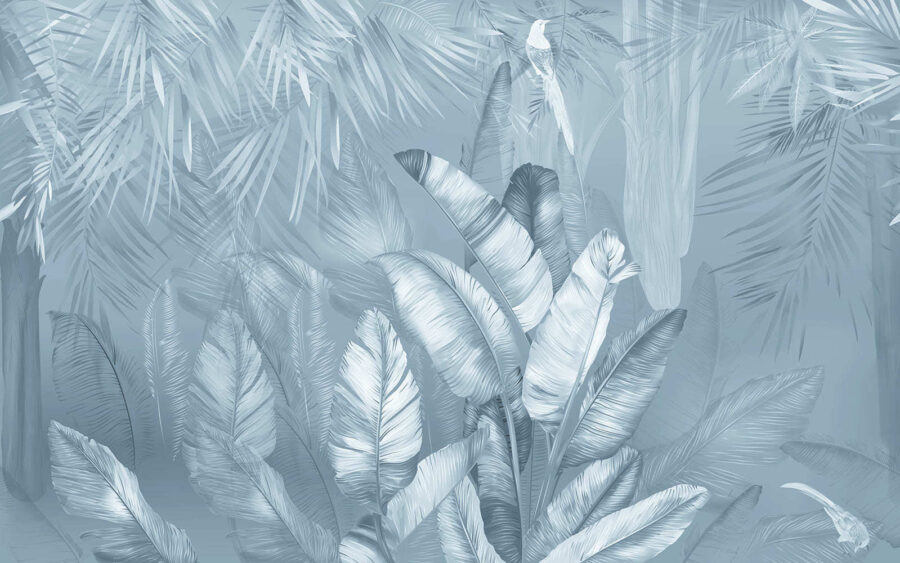 Serene jungle foliage in soft hues.