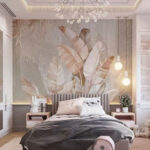 Wall murals Tropical foliage in soft pastel hues