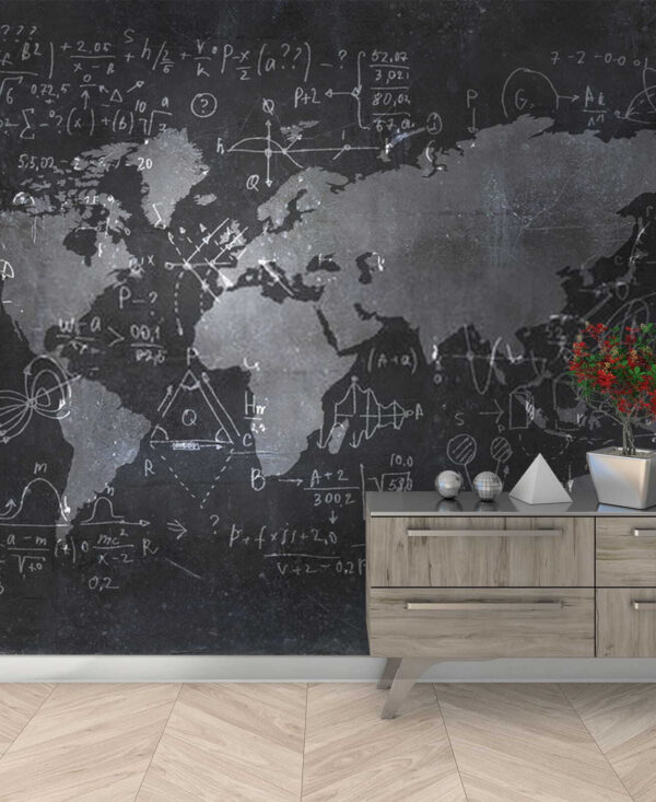 Chalkboard with a map and math equations u50408pih1 600x733 - Chalkboard with a map and math equations - tegory