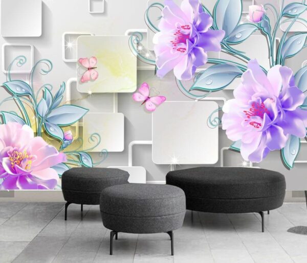 Wallpaper with flowers and butterflies