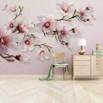 Wall murals Delicate blossoms on soft pink backdrop