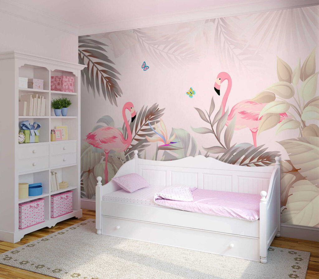 Pink flamingos and flowers