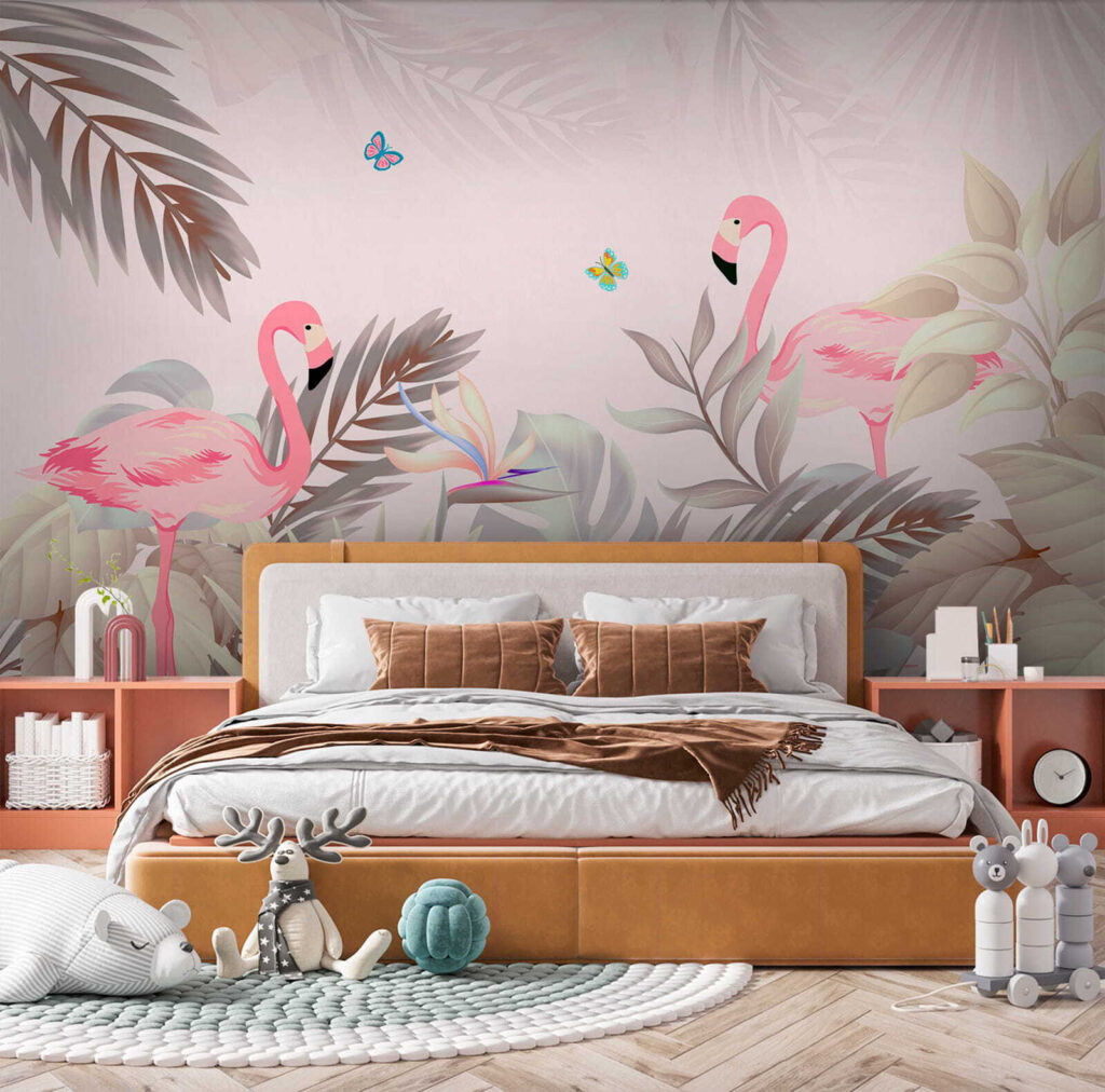 Pink flamingos and flowers