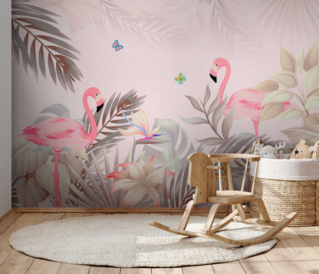 Pink flamingos and flowers