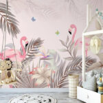 Wall murals Pink flamingos and flowers