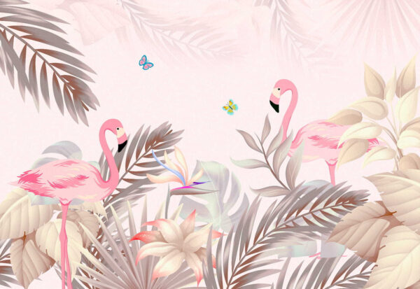 Pink flamingos and flowers Pink flamingos and flowers