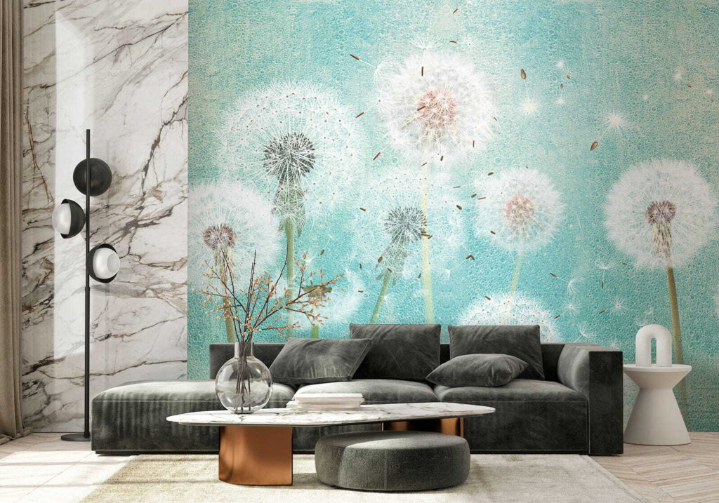 Group of dandelions in the air Group of dandelions in the air