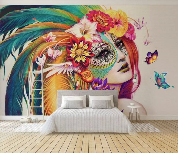 Woman with colorful feathers and flowers Woman with colorful feathers and flowers