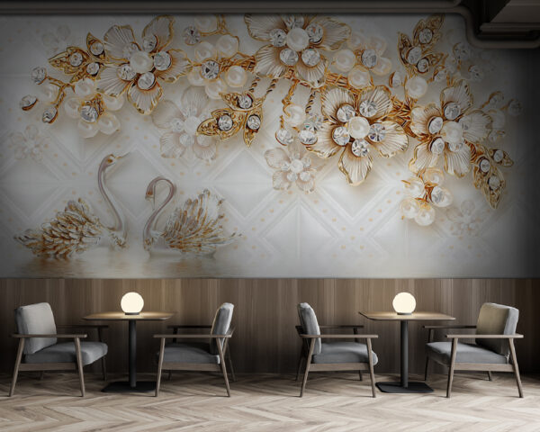 Wallpaper with swans and flowers u44967piz137 600x480 - Wallpaper with swans and flowers - tegory