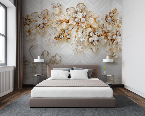 Wallpaper with swans and flowers u44967pib94m 600x480 - Wallpaper with swans and flowers - tegory