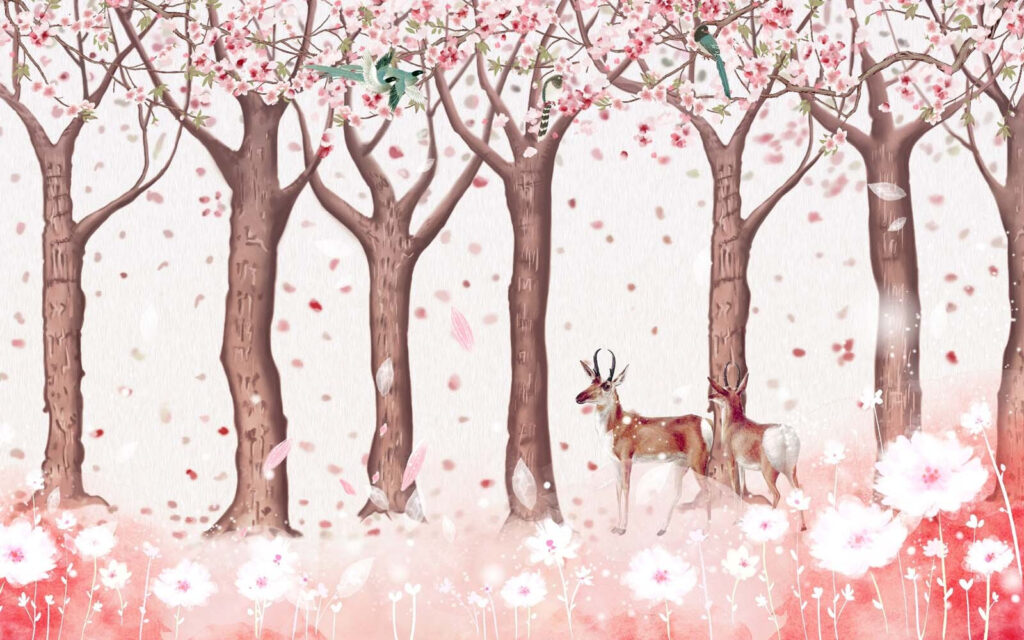 Group of trees with flowers and birds u44137p 1024x640 - Group of trees with flowers and birds - tegory