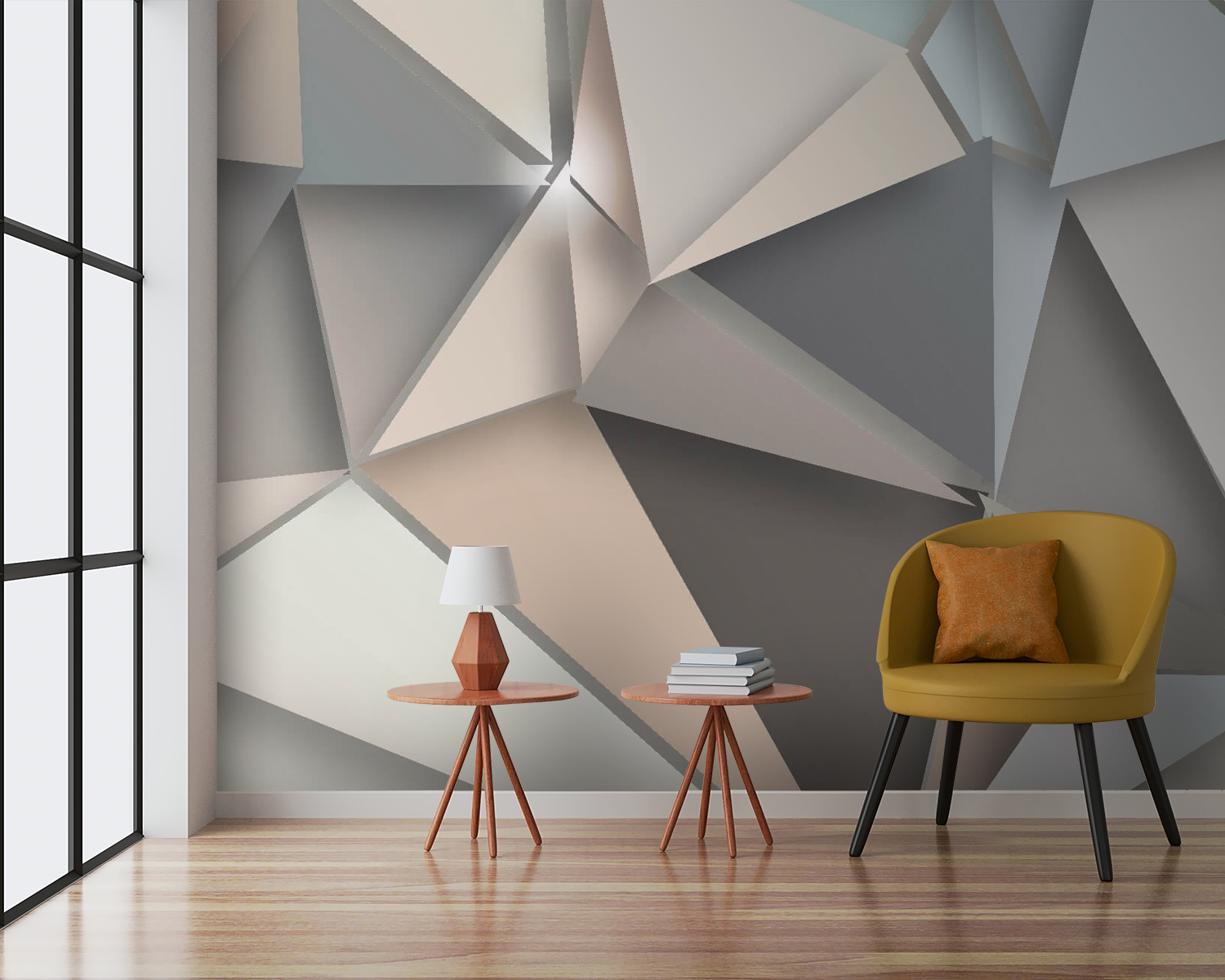 Abstract geometric shapes in soft colors.