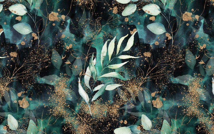 Pattern of leaves and gold splatters