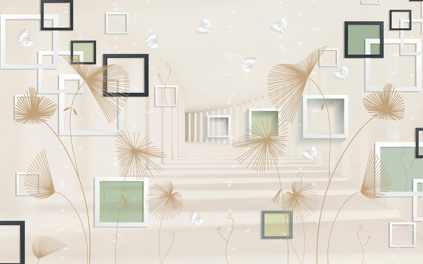 u40860p - Wallpaper with white and brown flowers and butterflies - tegory