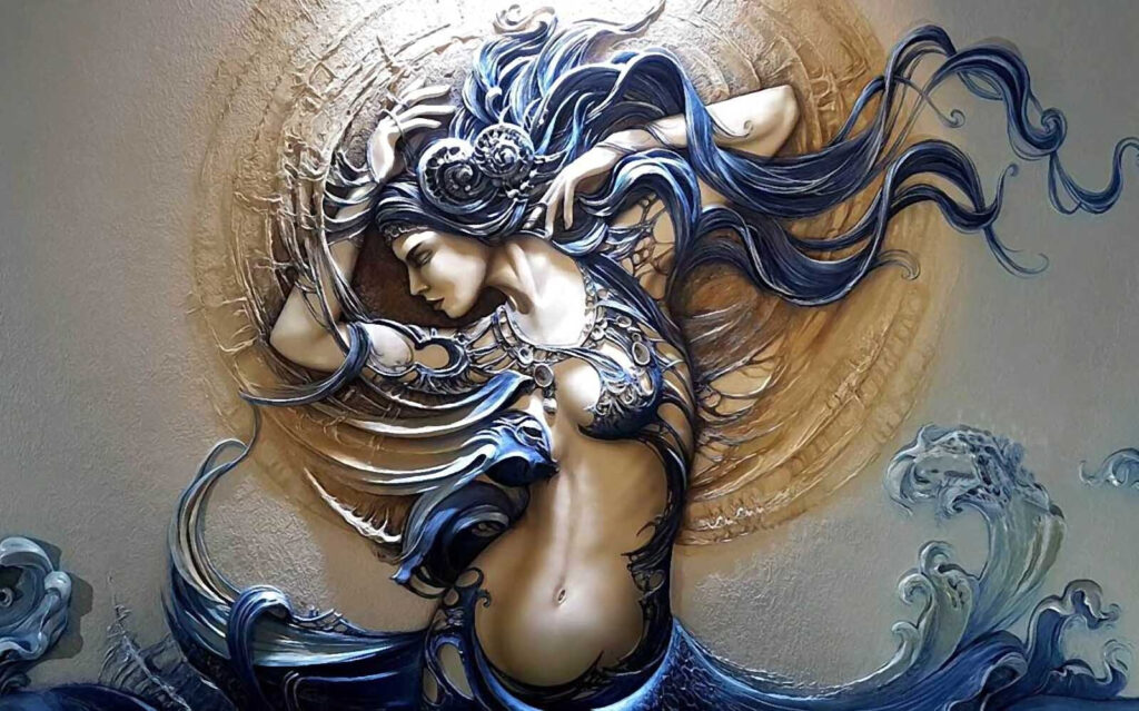Painting of a woman with long hair Painting of a woman with long hair
