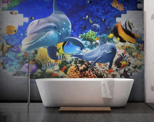 Mural of a fish and dolphins u40459pit5 600x477 - Mural of a fish and dolphins - tegory