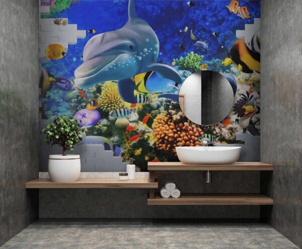 Mural of a fish and dolphins u40459pit2 600x495 - Mural of a fish and dolphins - tegory