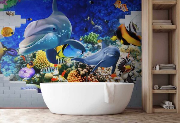 Mural of a fish and dolphins u40459pit1 600x412 - Mural of a fish and dolphins - tegory