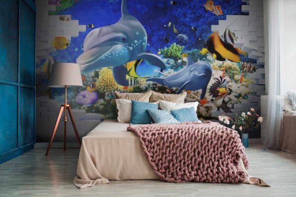 Mural of a fish and dolphins u40459pib2 600x400 - Mural of a fish and dolphins - tegory