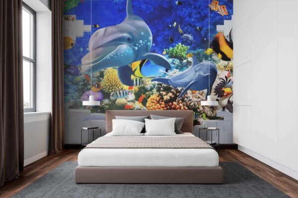 Mural of a fish and dolphins u40459pib1 600x400 - Mural of a fish and dolphins - tegory