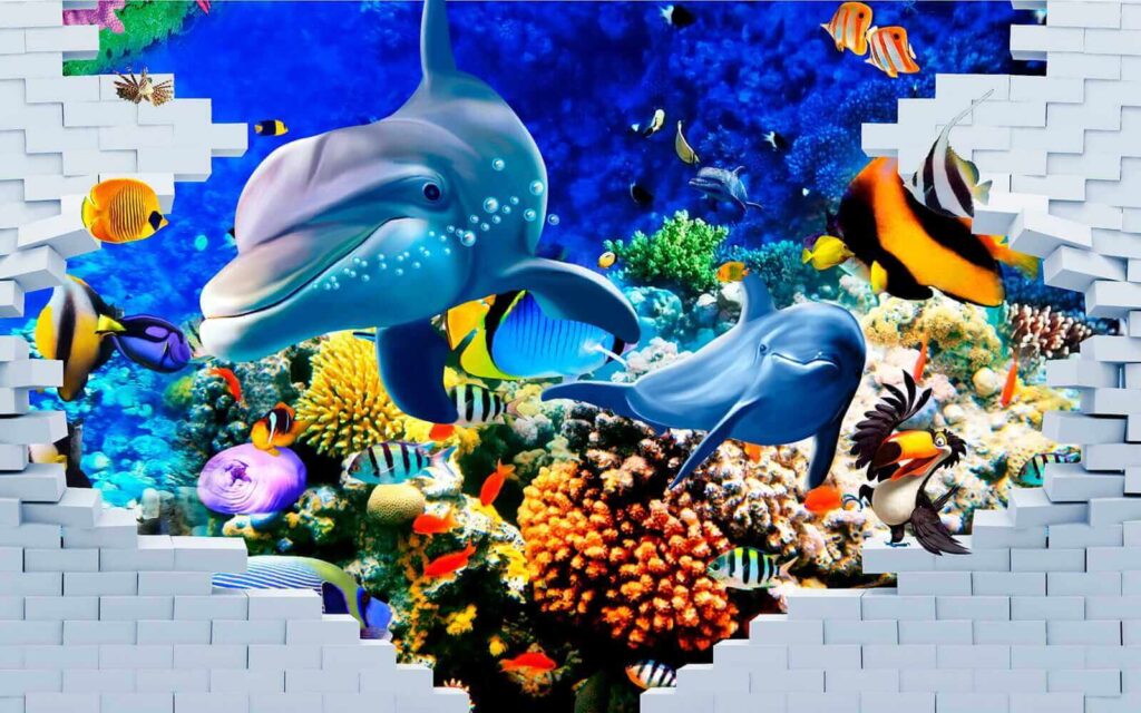 Mural of a fish and dolphins u40459p 1024x640 - Mural of a fish and dolphins - tegory